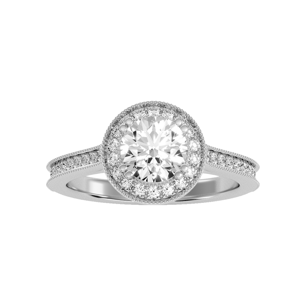 Jewne Classic Halo Diamond Engagement Ring In 925 Sterling Silver - Three