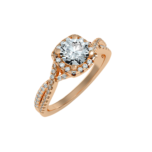 Rose Gold Diamond Halo Engagement Ring with Pav Band