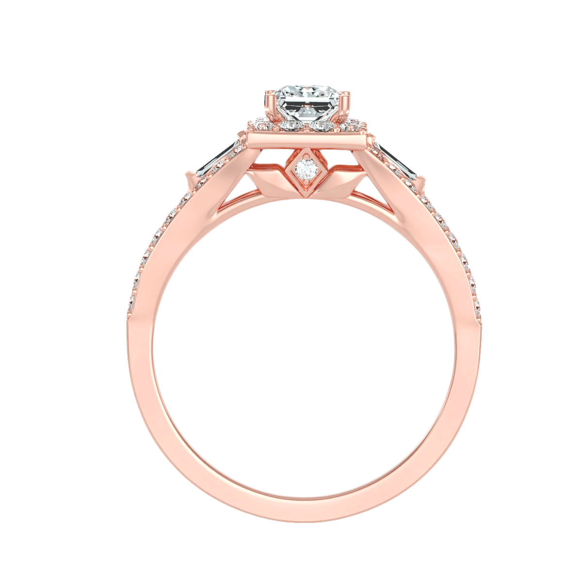 Rose Gold Asscher Cut Diamond Halo Engagement Ring With Hidden Diamond Detail - One
