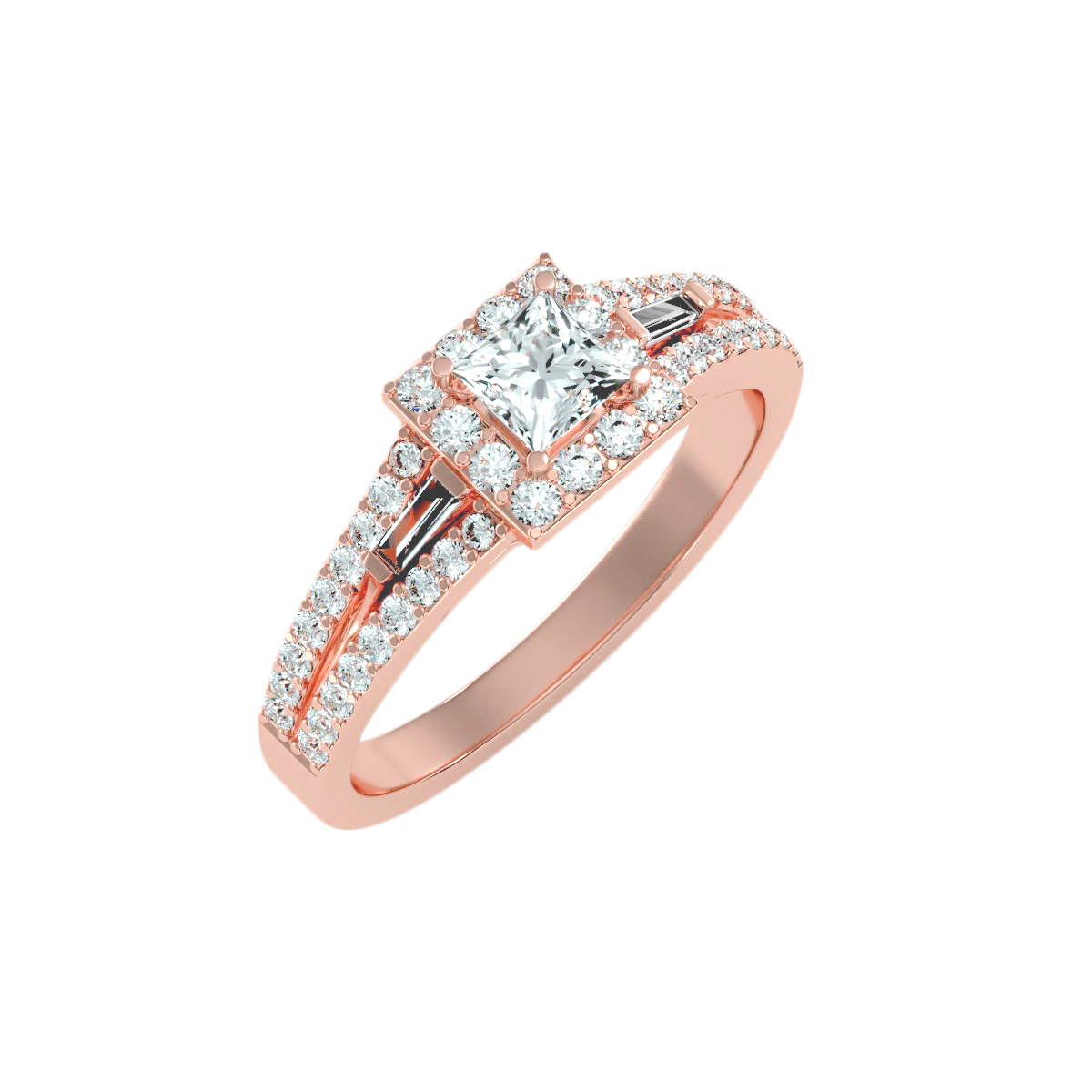Rose Gold Asscher Cut Diamond Halo Engagement Ring With Hidden Diamond Detail - Three
