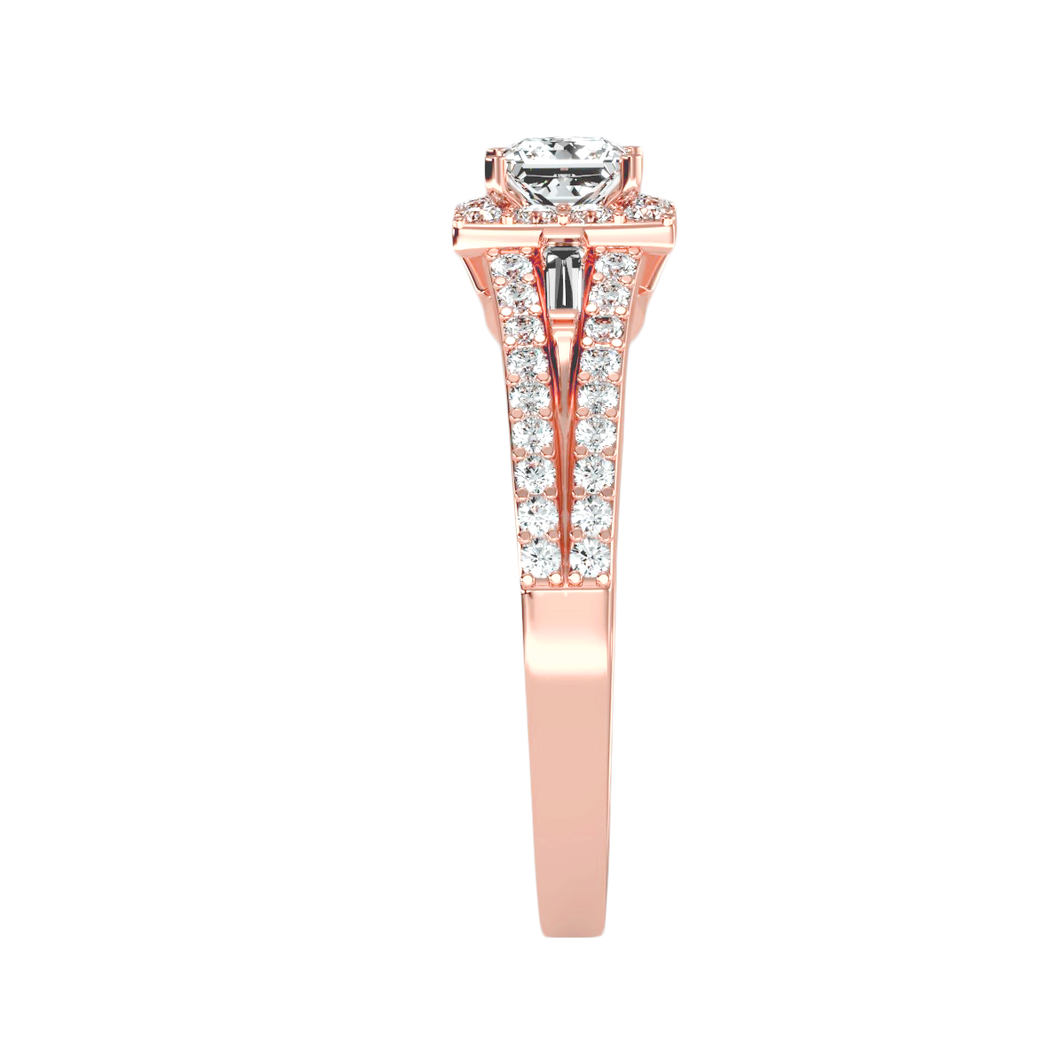 Rose Gold Asscher Cut Diamond Halo Engagement Ring With Hidden Diamond Detail - Four