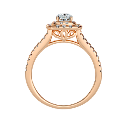 Rose Gold Double Halo Diamond Engagement Ring With Filigree Detail - One