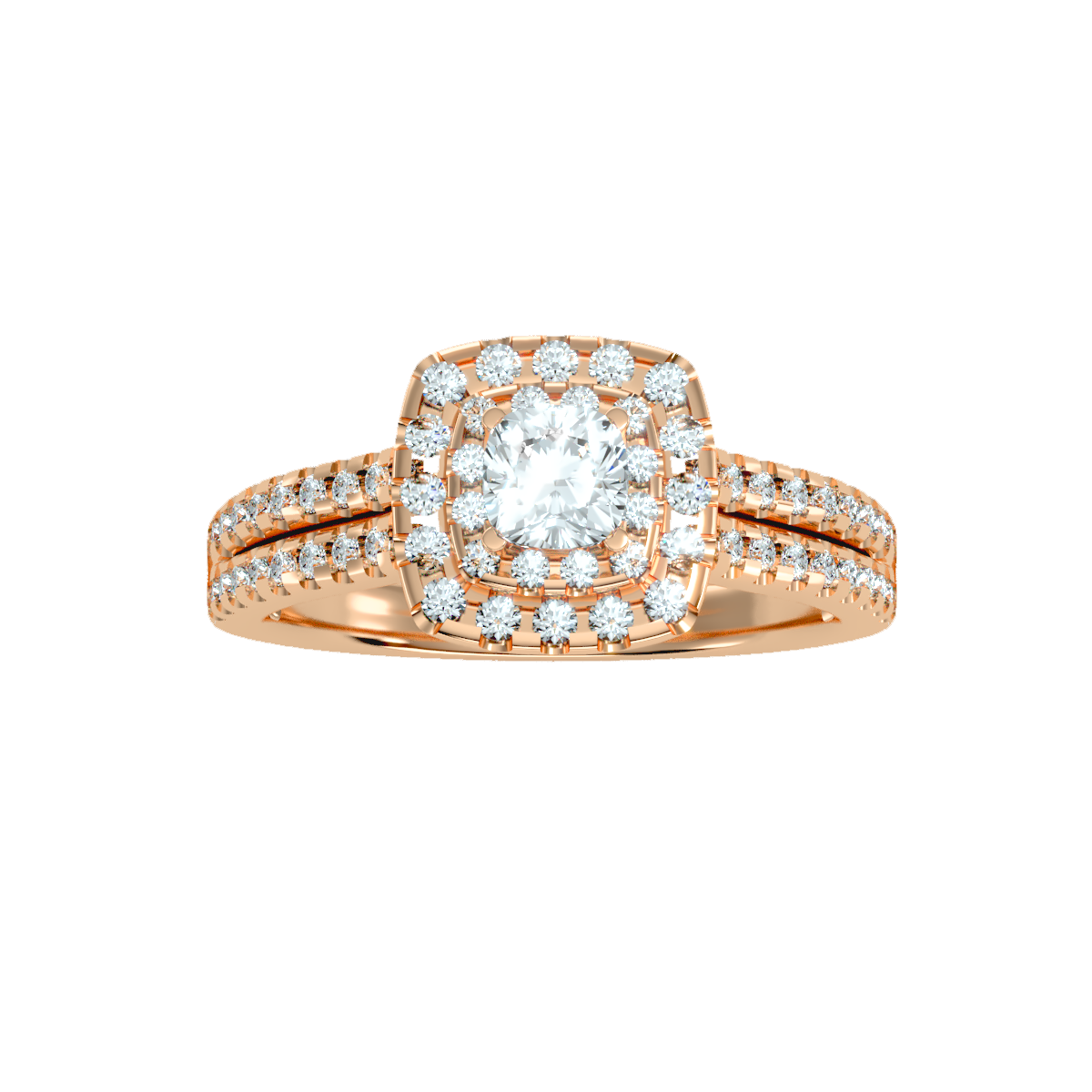 0.5 Ct Center Diamond Crafted with Double Halo Setting