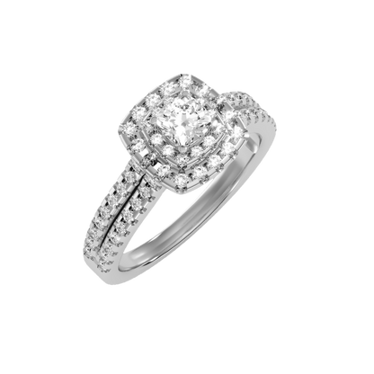 0.5 Ct Center Diamond Crafted with Double Halo Setting