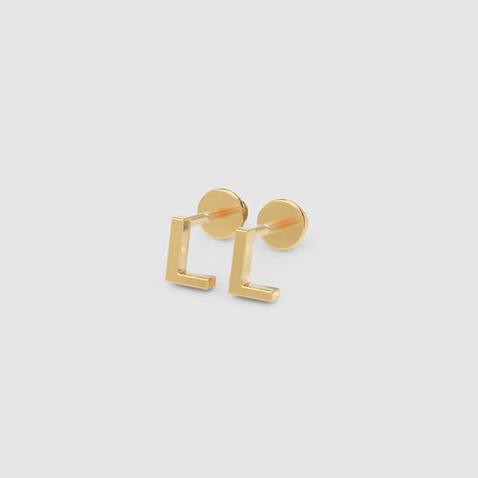 Gold L Initial Letter Stud Earrings