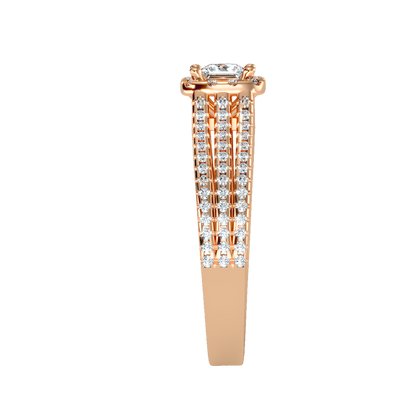 Rose Gold Princess Cut Diamond Halo Engagement Ring With Triple Row Band - Four