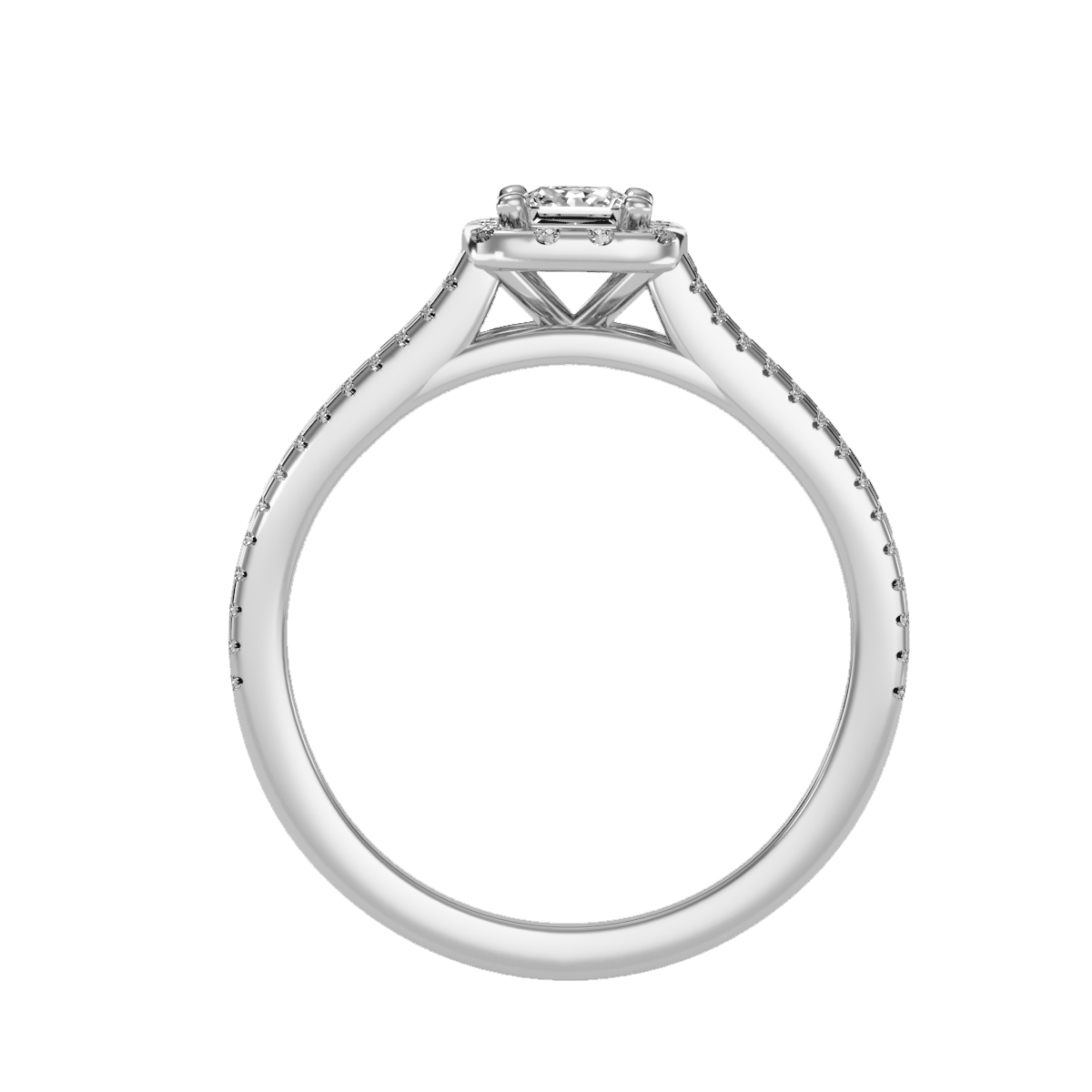 Rose Gold Princess Cut Diamond Halo Engagement Ring With Triple Row Band - Six