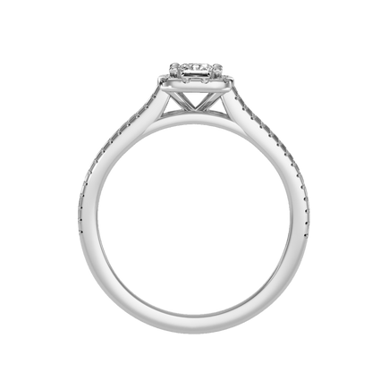 Rose Gold Princess Cut Diamond Halo Engagement Ring With Triple Row Band - Six