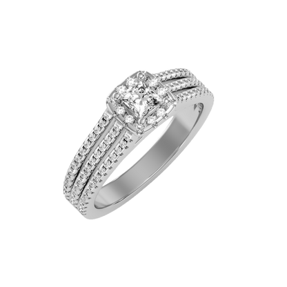 Rose Gold Princess Cut Diamond Halo Engagement Ring With Triple Row Band - Seven