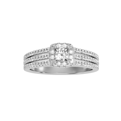 Rose Gold Princess Cut Diamond Halo Engagement Ring With Triple Row Band - Nine