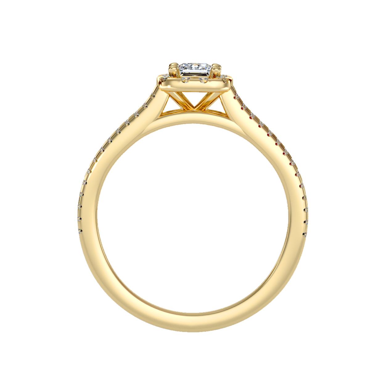 Rose Gold Princess Cut Diamond Halo Engagement Ring With Triple Row Band - Ten