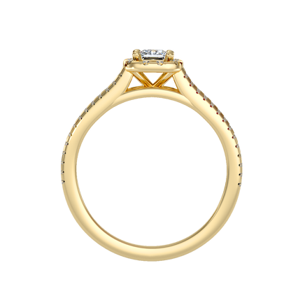 Rose Gold Princess Cut Diamond Halo Engagement Ring With Triple Row Band - Ten