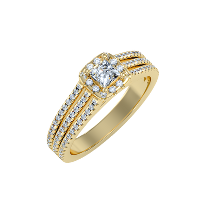 Rose Gold Princess Cut Diamond Halo Engagement Ring With Triple Row Band - Eleven