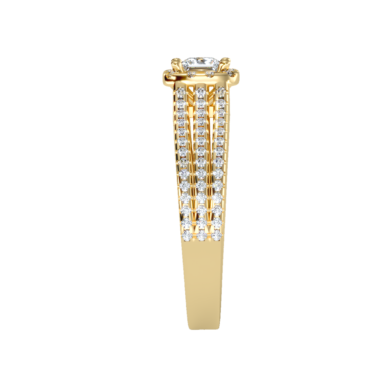 Rose Gold Princess Cut Diamond Halo Engagement Ring With Triple Row Band - Twelve