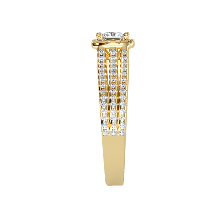 Rose Gold Princess Cut Diamond Halo Engagement Ring With Triple Row Band - Twelve
