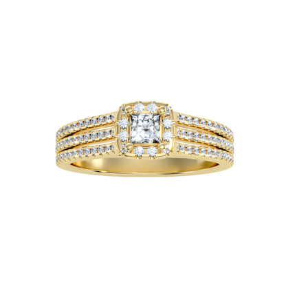 Rose Gold Princess Cut Diamond Halo Engagement Ring With Triple Row Band - Thirteen