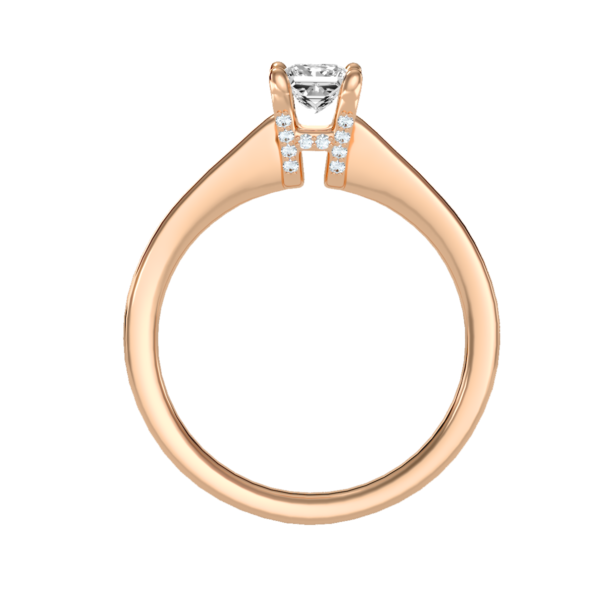 Rose Gold Solitaire Diamond Engagement Ring With Pav Prong Accents - One
