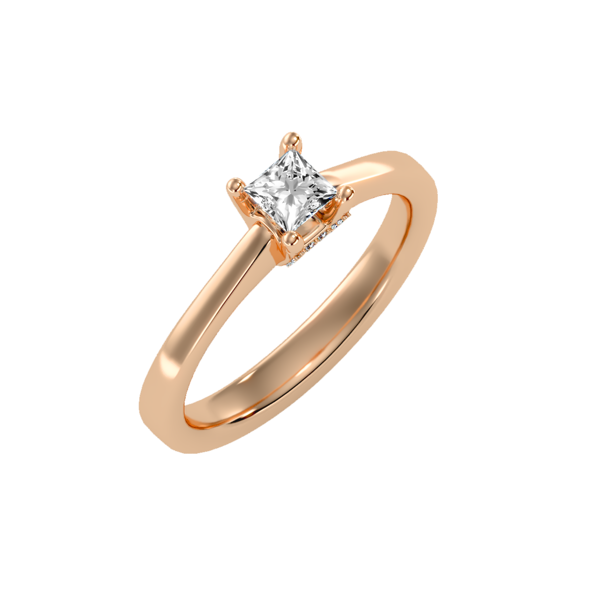 Rose Gold Solitaire Diamond Engagement Ring With Pav Prong Accents - Three