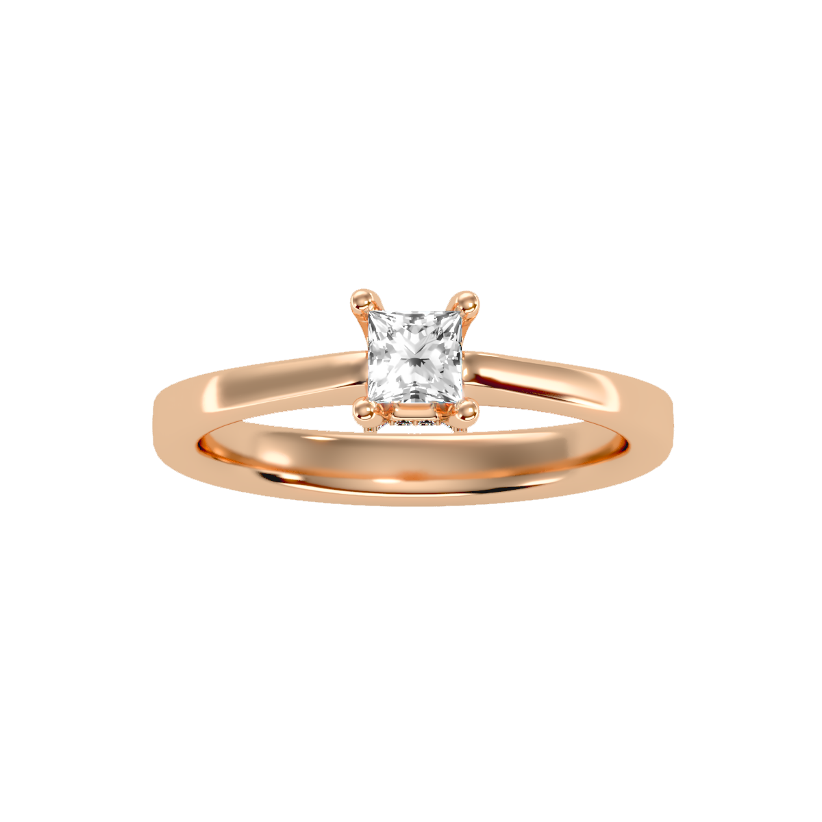 Rose Gold Solitaire Diamond Engagement Ring With Pav Prong Accents - Five