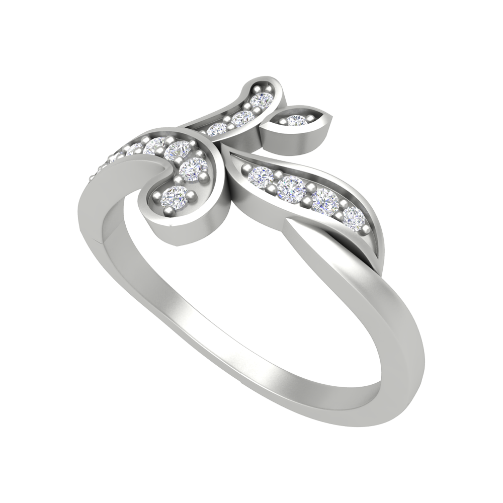 Petals & Ferns Diamond Ring In 925 Sterling Silver - One