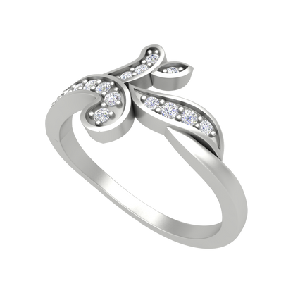 Petals & Ferns Diamond Ring In 925 Sterling Silver - One