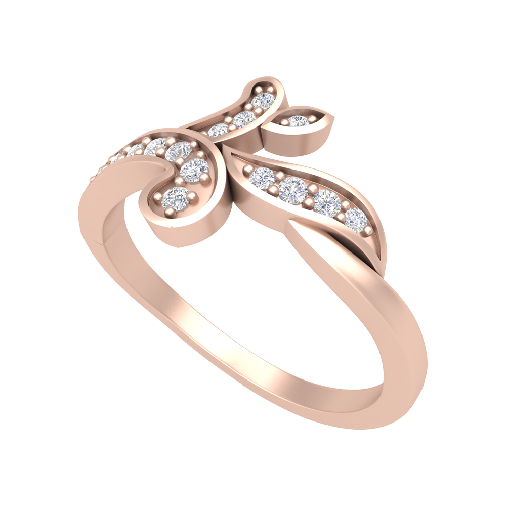 Petals & Ferns Diamond Ring In 925 Sterling Silver - Five