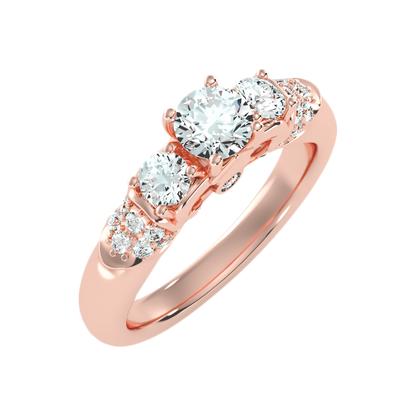 Phile Three Stone Diamond Engagement Ring In 925 Sterling Silver - One