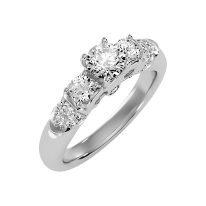 Phile Three Stone Diamond Engagement Ring In 925 Sterling Silver - Five