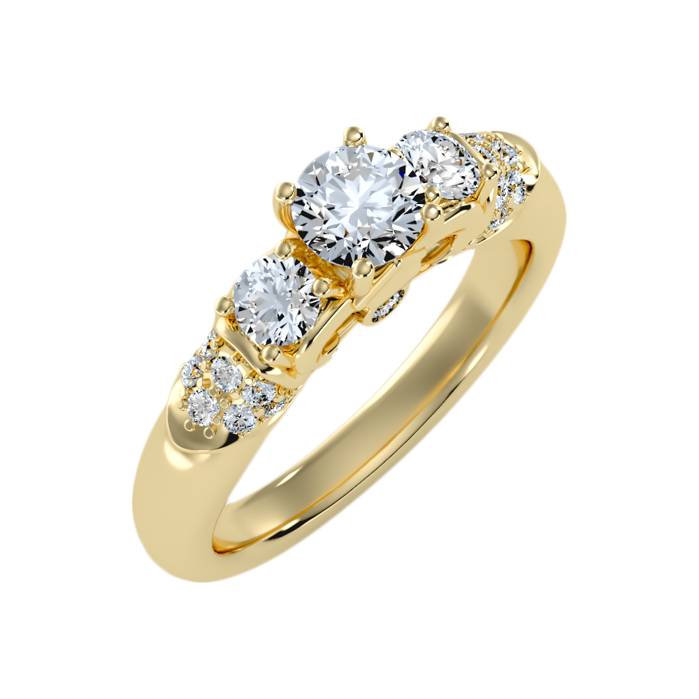 Phile Three Stone Diamond Engagement Ring In 925 Sterling Silver - Nine
