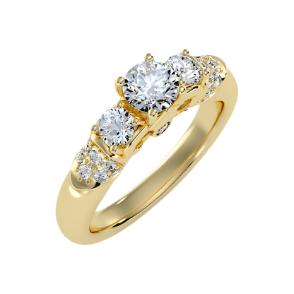 Phile Three Stone Diamond Engagement Ring In 925 Sterling Silver - Nine