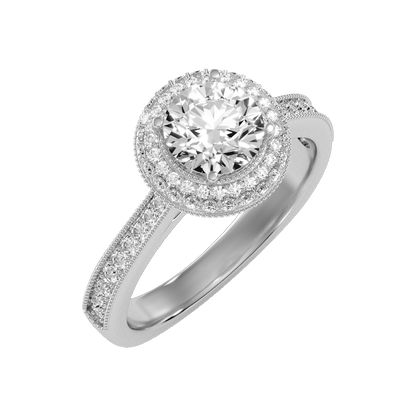 Prettey Classic Halo Diamond Engagement Ring In 925 Sterling Silver - One