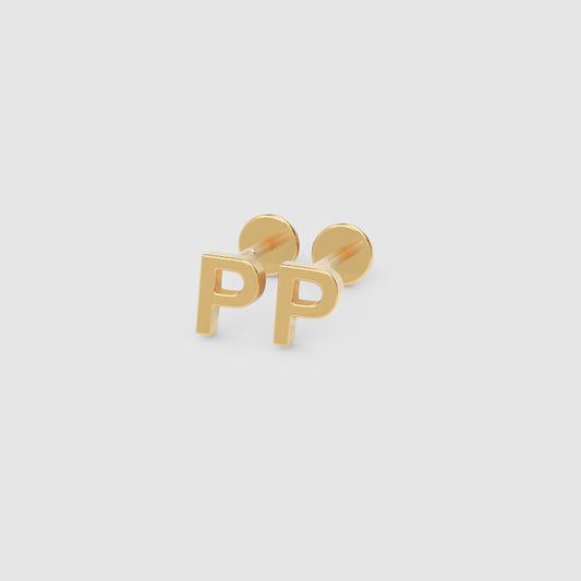 Gold Letter P Initial Stud Earrings
