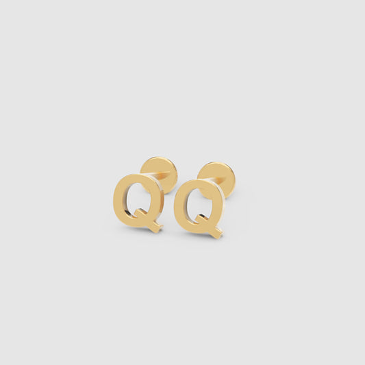 Gold Letter Q Initial Stud Earrings
