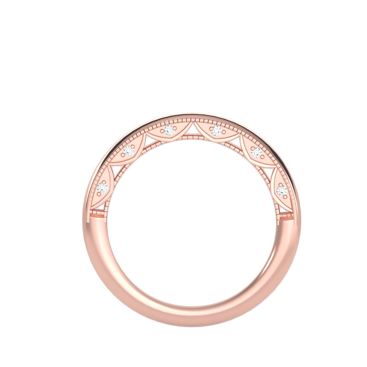Rose Gold Diamond Vintage Art Deco Wedding Band Ring - One