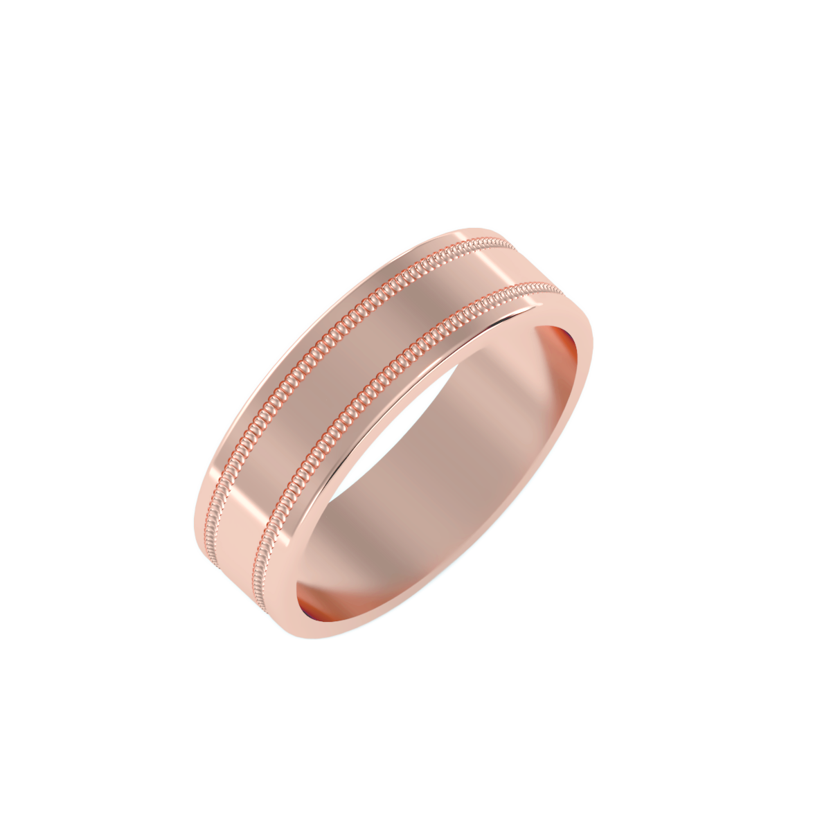Rose Gold Milgrain Edge Wedding Band Ring 6 Mm - One