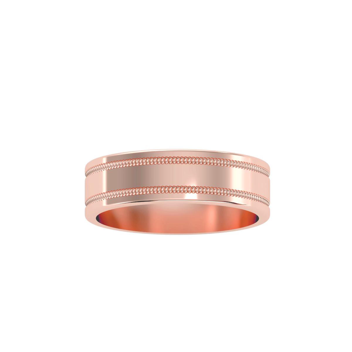 Rose Gold Milgrain Edge Wedding Band Ring 6 Mm - Five