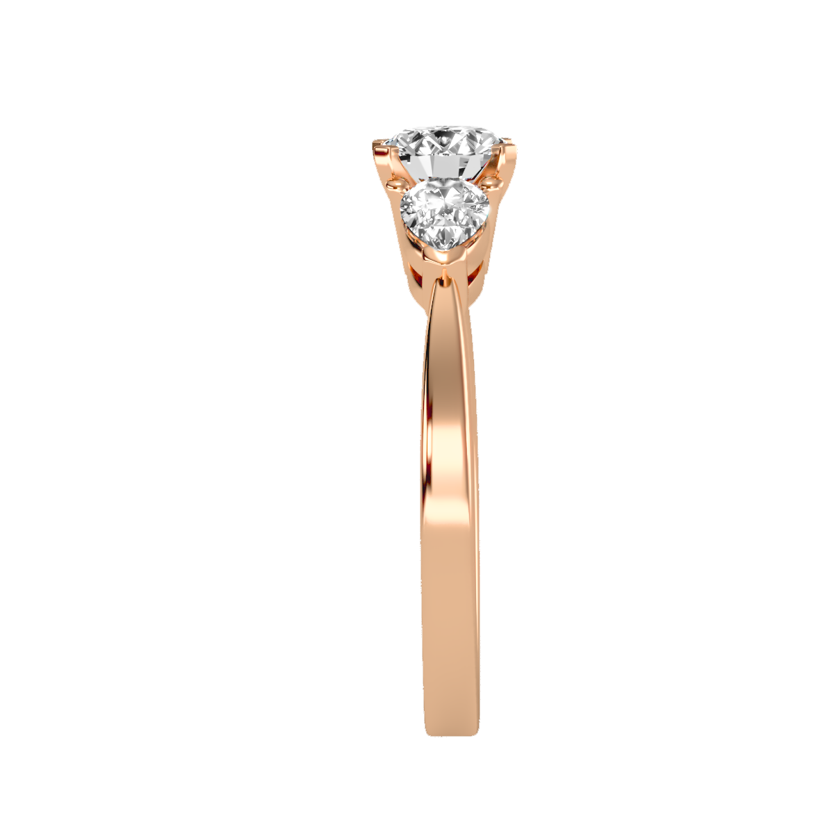 Rose Gold Three Stone Diamond Engagement Ring With Pear Side Stones - Four