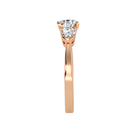 Rose Gold Three Stone Diamond Engagement Ring With Pear Side Stones - Four