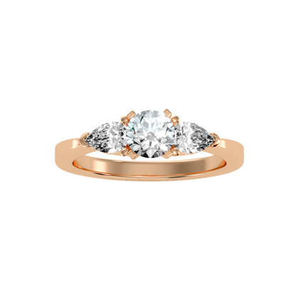 Rose Gold Three Stone Diamond Engagement Ring With Pear Side Stones - Five