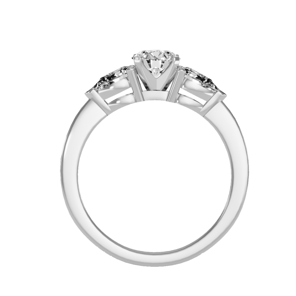 Rose Gold Three Stone Diamond Engagement Ring With Pear Side Stones - Six