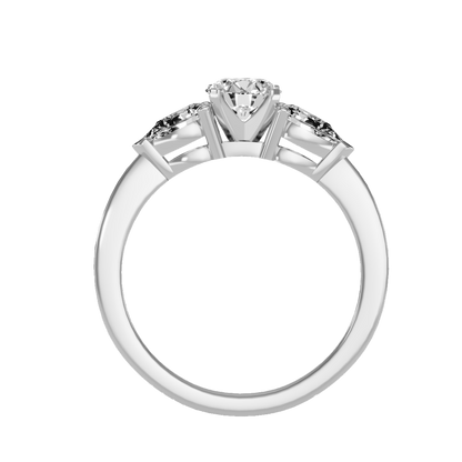 Rose Gold Three Stone Diamond Engagement Ring With Pear Side Stones - Six