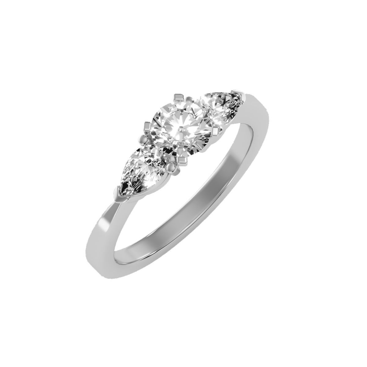 Rose Gold Three Stone Diamond Engagement Ring With Pear Side Stones - Seven