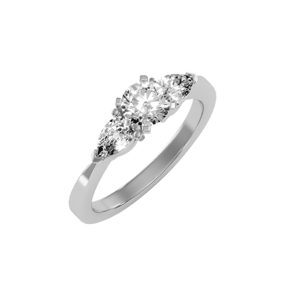 Rose Gold Three Stone Diamond Engagement Ring With Pear Side Stones - Seven