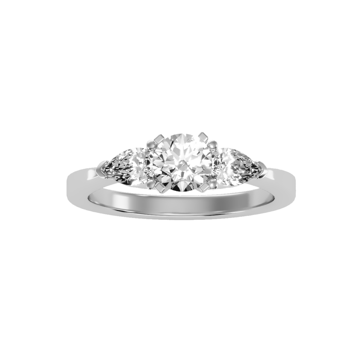 Rose Gold Three Stone Diamond Engagement Ring With Pear Side Stones - Nine