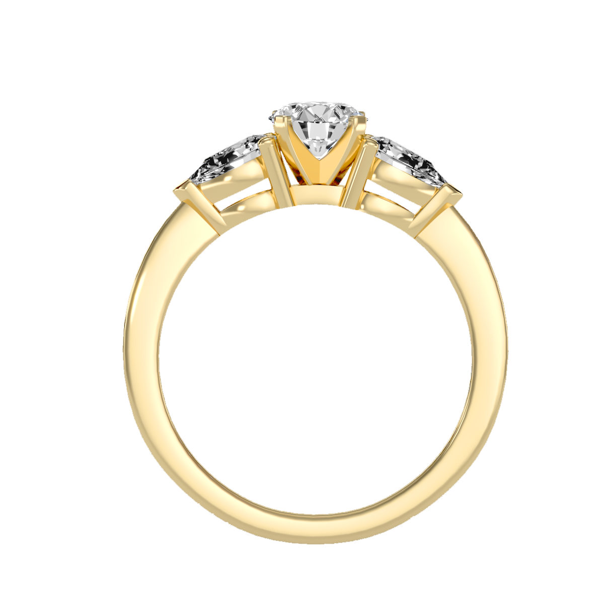 Rose Gold Three Stone Diamond Engagement Ring With Pear Side Stones - Ten