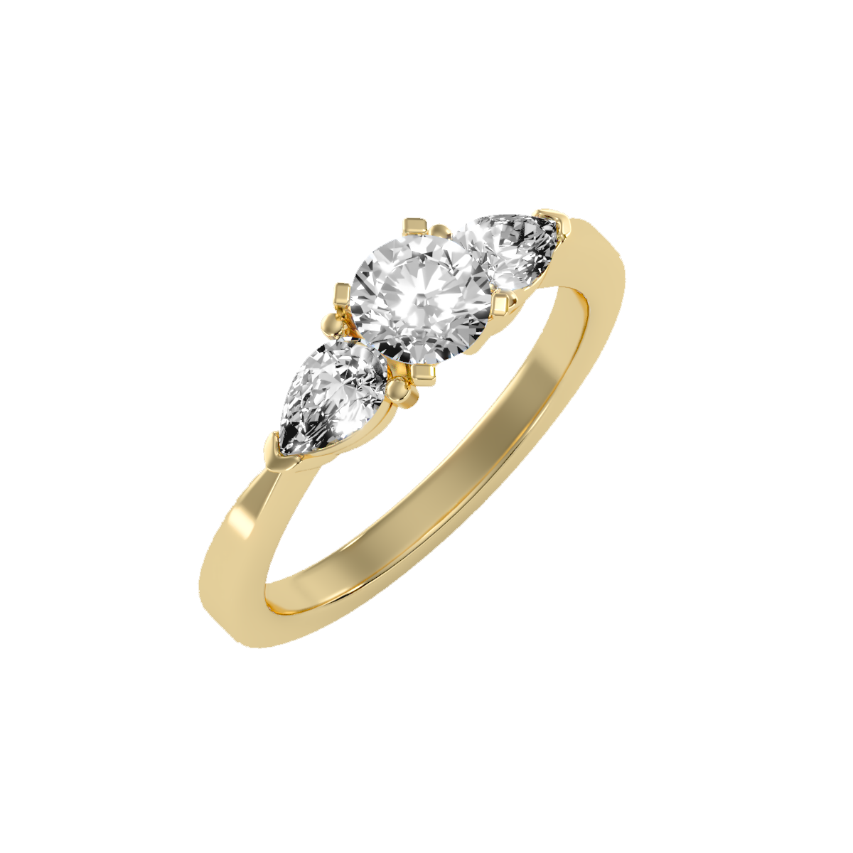 Rose Gold Three Stone Diamond Engagement Ring With Pear Side Stones - Eleven