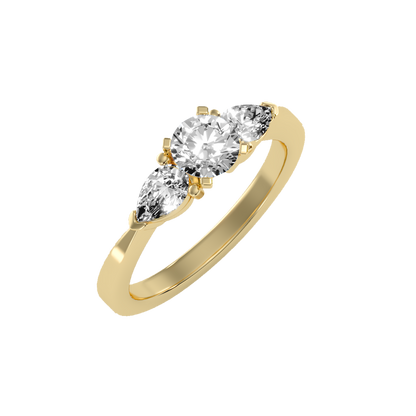 Rose Gold Three Stone Diamond Engagement Ring With Pear Side Stones - Eleven