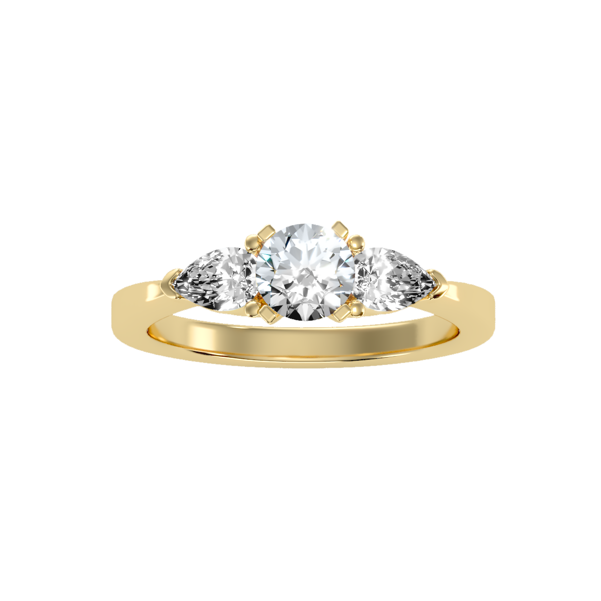 Rose Gold Three Stone Diamond Engagement Ring With Pear Side Stones - Thirteen