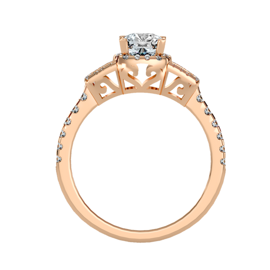 Rose Gold Diamond Engagement Ring with Hidden Halo and Pav Band