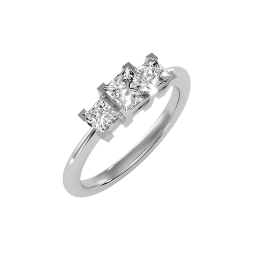 White Gold Three Stone Diamond Engagement Ring with Princess Center Stone